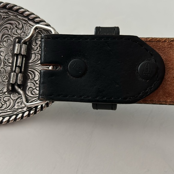 Justin leather belt with branded silver buckle - Picture 4 of 4